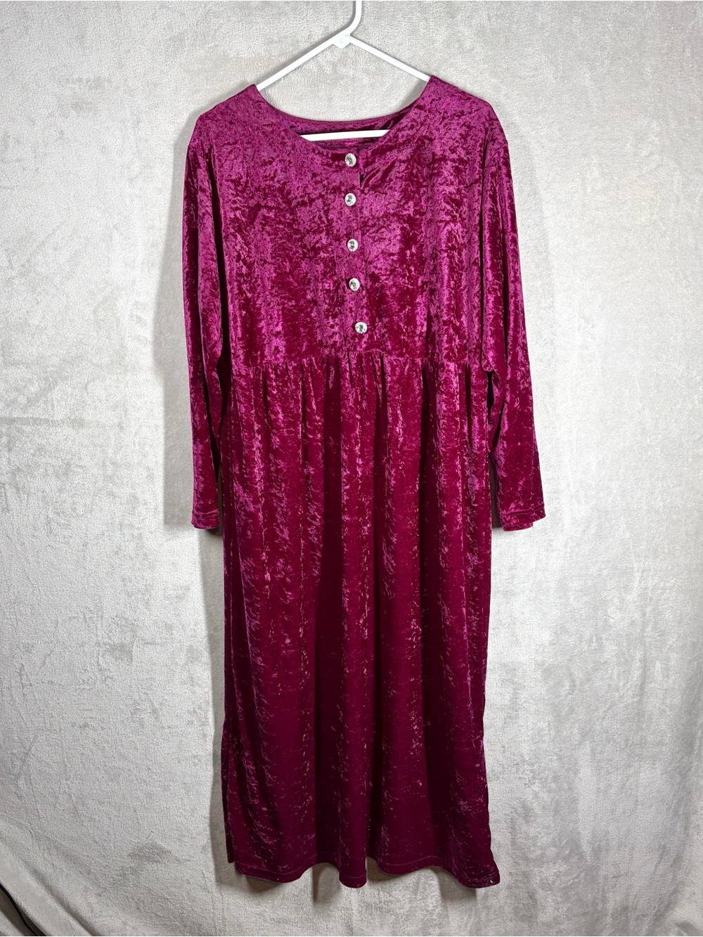 Vintage Pink Crushed Velvet Maxi Dress Size 1X 90s Boho Grunge Retro Fairy Witch